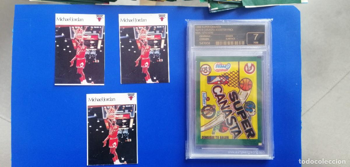 Coleccionismo deportivo: 1986 Michael Jordan 4 rookie en interior sobre gradeado 7 EG regalo 50 sobres super canasta con crom