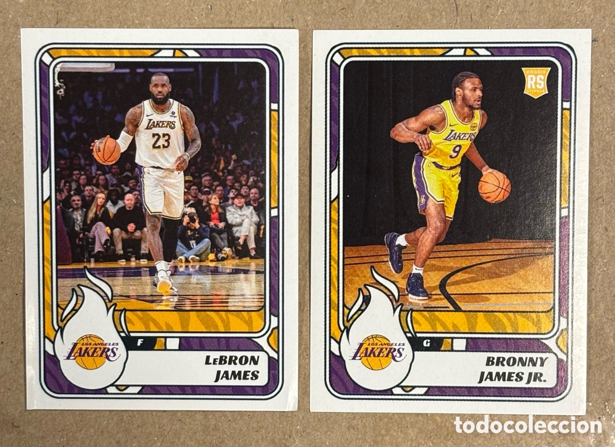 Coleccionismo deportivo: LEBRON JAMES & BRONNY JAMES JR. (LOS ANGELES LAKERS). 2 CROMOS STICKERS PANINI NBA STICKERS