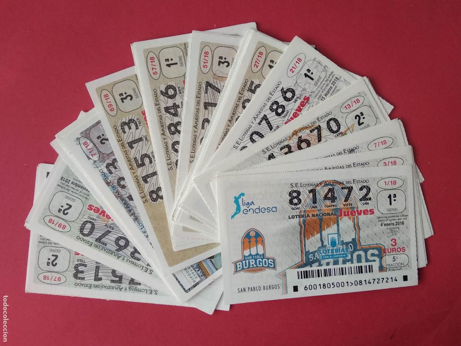 Coleccionismo deportivo: LOTERIA NACIONAL A&Ntilde;O 2018 COMPLETO DE LOS JUEVES