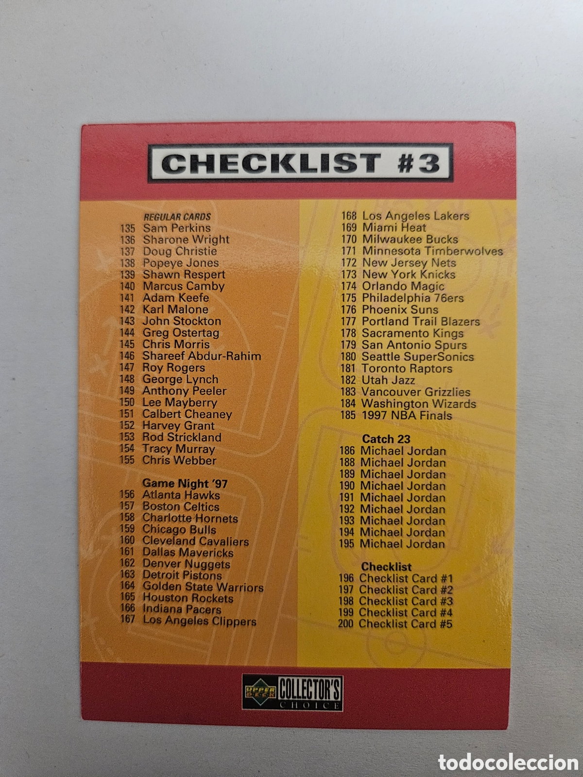 Coleccionismo deportivo: UPPER DECK COLLECTORS CHOICE 1997 NBA N&ordm; 196 CHECKLIST INDICE 3 - BASKETBALL 97 CROMO