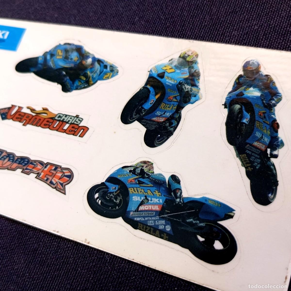 Coleccionismo deportivo: ⚜️ &Ntilde;09X05A. Hoja de adhesivos motor, Hopper, Vermeulen, Rizla Suzuki. 150 x 61 mm