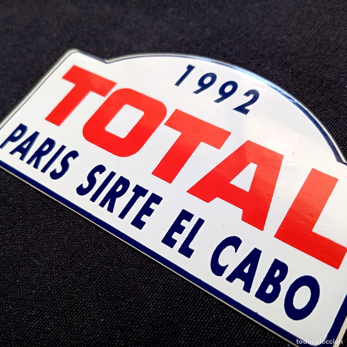 Coleccionismo deportivo: ⚜️ &Ntilde;09X06C. Adhesivo rally 1992, Total, Paris - Sirte - El Cabo. [Dakar]. 110 x 64 mm