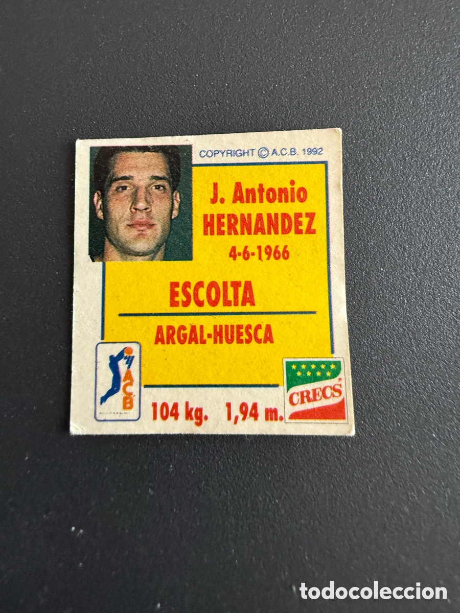 Coleccionismo deportivo: Cromo ACB. CRECS. J.Antonio HERN&Aacute;NDEZ( Argel Huesca ). 1992