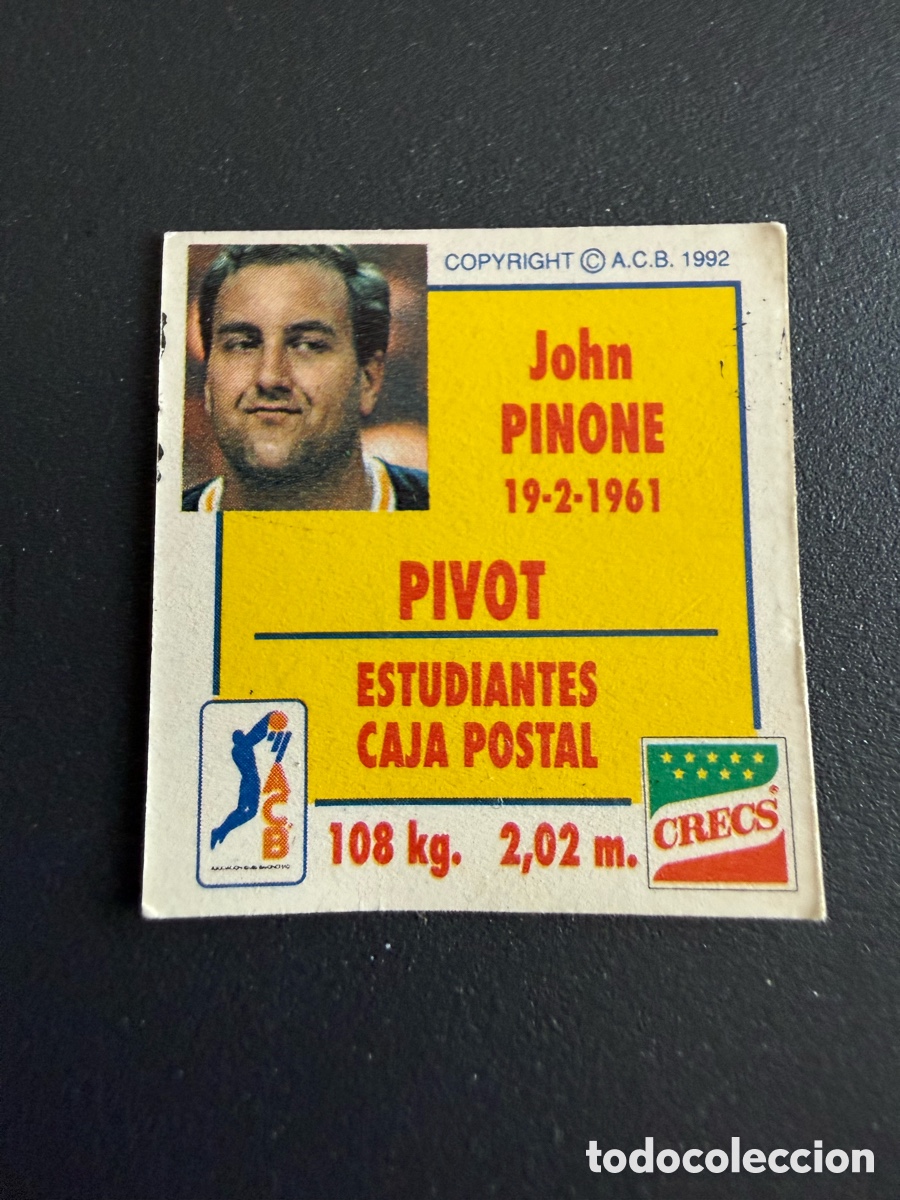 Coleccionismo deportivo: Cromo ACB. CRECS. John PI&Ntilde;ONES ( Estudiantes ). 1992