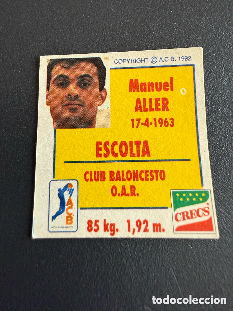 Coleccionismo deportivo: Cromo ACB. CRECS. Manuel ALLER ( OAR ). 1992