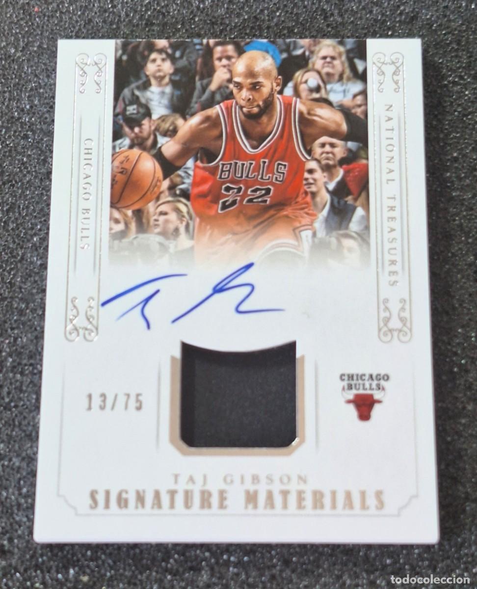 Coleccionismo deportivo: Taj Gibson Chicago Bull Panini National Treasures Signature Materials Auto on card Patch 13/75