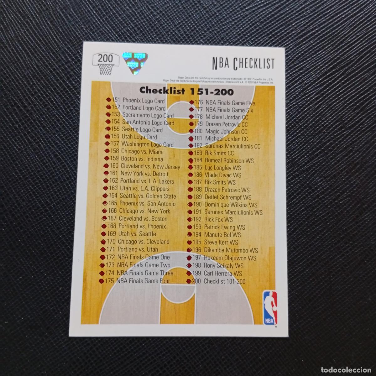 Collezionismo sportivo: 200 CHECKLIST UPPER DECK BALONCESTO NBA 1992 CROMO 92 - A87 PG33