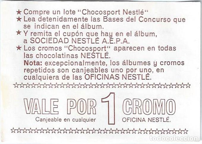 Coleccionismo deportivo: El deporte visto por sus ases - Vale por 1 cromo - Sorteo Chocosport - NESTLE (1967) &iexcl;Raro!