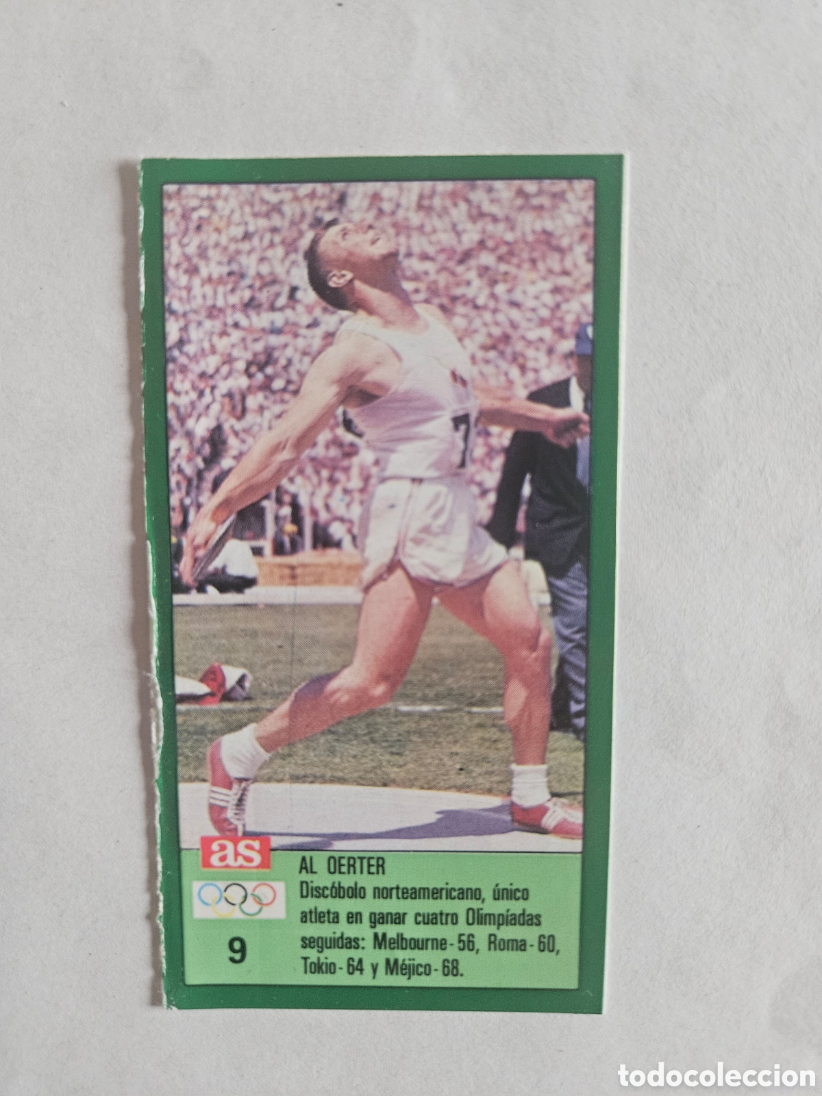 Sports collectibles: Atletismo - N&ordm; 9, Al Oerter - Diario AS 1988, Ases Ol&iacute;mpicos - Nunca pegado