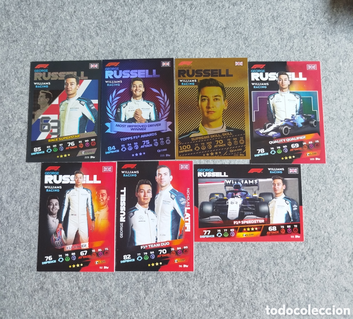 Colecionismo desportivo: 2021 GEORGE RUSSELL LOTE 7 CARDS TOPPS F1 FORMULA TURBO ATTAX 2021 CROMO CARD CARTA