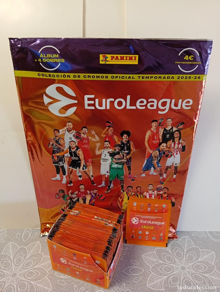 Coleccionismo deportivo: ALBUM+54 SOBRES CROMOS EUROLEAGUE 2025-26 PANINI (2)-CROMOS BALONCESTO LIGA EUROPEA,BARCELONA,MADRID
