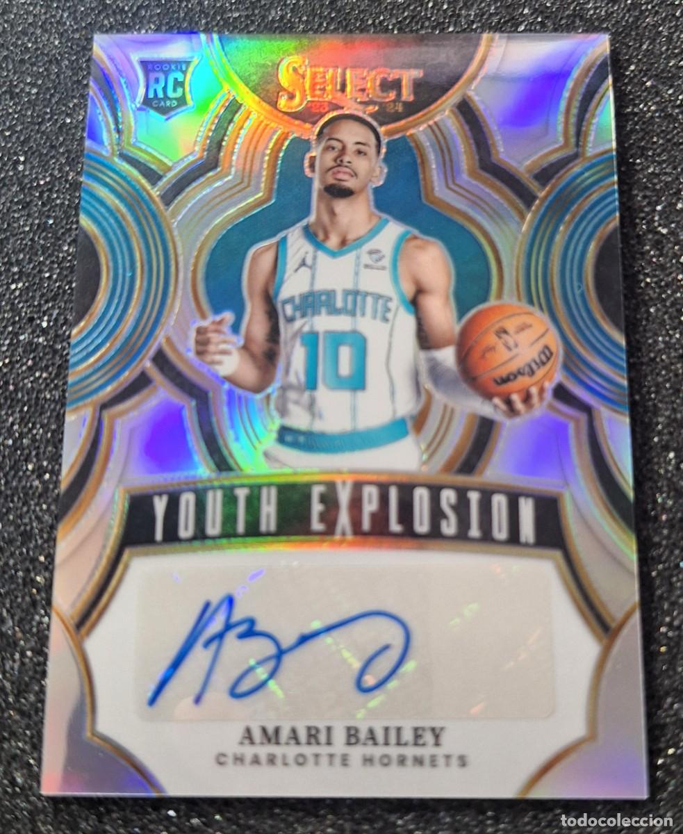Coleccionismo deportivo: Amari Bailey Charlotte Hornets Panini Select Basketball 2023-24 Rookie RC Auto Youth Explosion Prizm