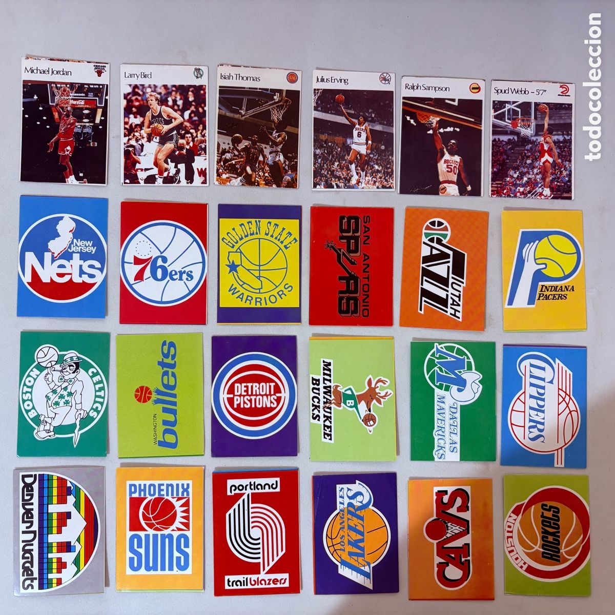 Coleccionismo deportivo: Lote 24 cromo de 1986 del album super canasta nba michael jordan larry bird escudos de equipos &hellip;