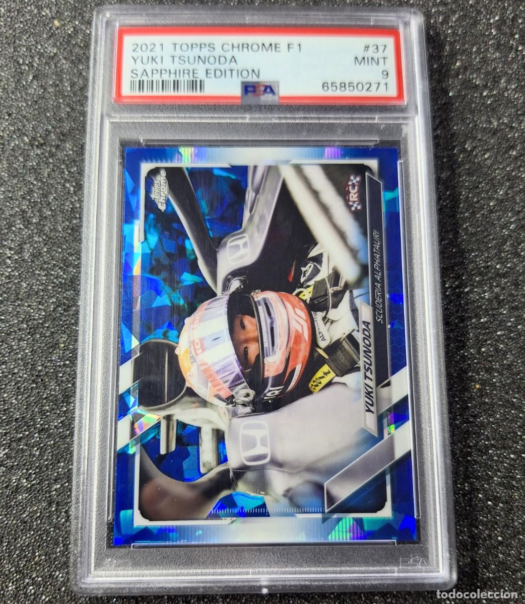 Coleccionismo deportivo: Yuki Tsunoda AlphaTauri Topps Chrome F-1 Sapphire Edition PSA 9 Mint #37 Rookie RC