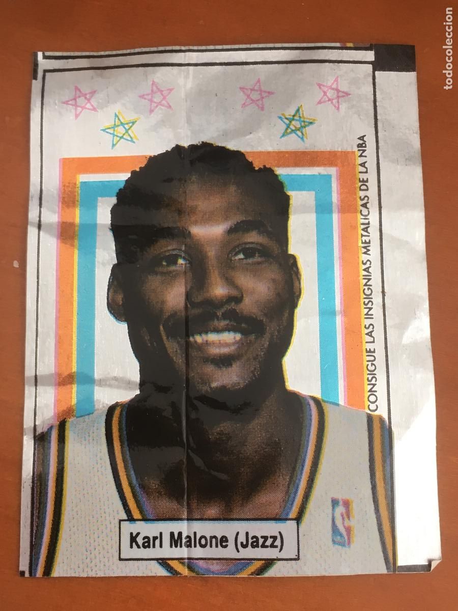 Coleccionismo deportivo: chicle insignias metalicas NBA karl malone utah jazz cromo original nunca pegado