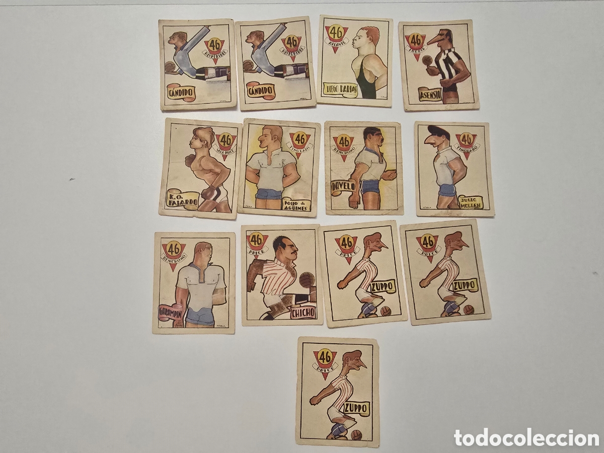 Collezionismo sportivo: cromos antiguos de caricaturas de deportistas F&aacute;brica de Cigarrillos &rdquo;46&rdquo; de 1940-50