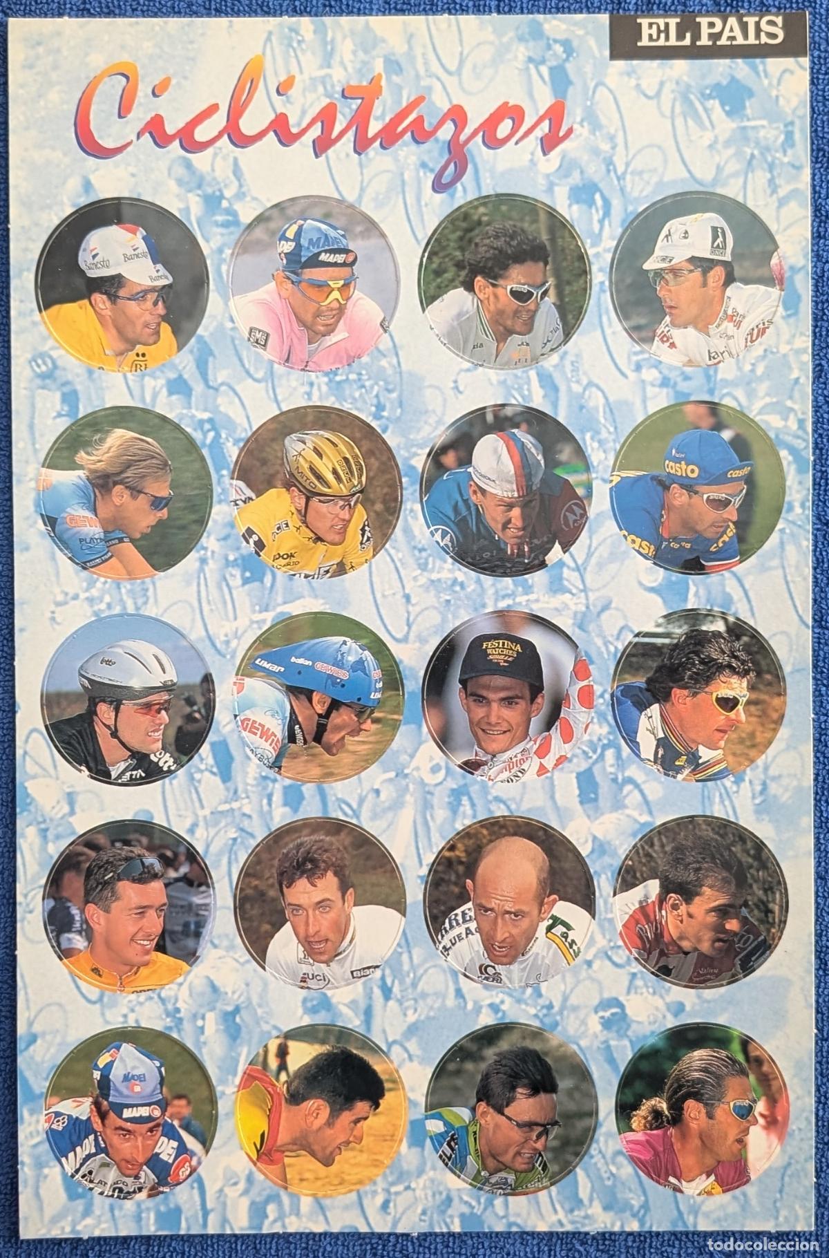 Collezionismo sportivo: L&aacute;mina con 20 tazos de ciclistas - Ciclistazos - El Pais (1995)
