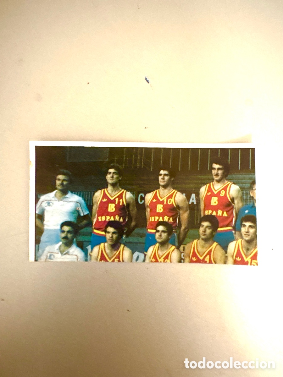 Colecionismo desportivo: Cromo Baloncesto 1985/86 Merchante N&ordm; 136 Selecci&oacute;n Nacional Espa&ntilde;a (Recuperado)