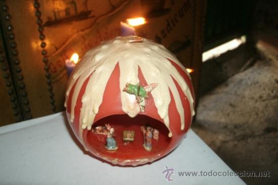 Figuras de Pres&eacute;pios: ORIGINAL Y CURIOSO BEL&Eacute;N DENTRO DE UNA CALABAZA DE CERA - PIEZA &Uacute;NICA REALIZADA POR ARTESANO