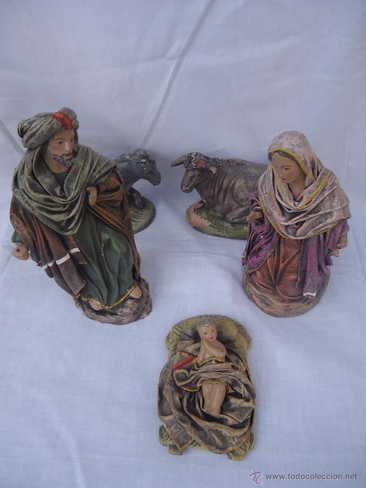 Figuras de Bel&eacute;n: Figuras Bel&eacute;n barro entelado,ni&ntilde;o Jes&uacute;s San Jos&eacute; la Virgen Murcia,firma To&ntilde;i 1997 Gri&ntilde;an Serrano ?