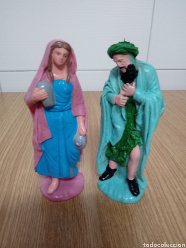 Figures of Bethlehem: 2 figuras de goma antiguas de pastores del pesebre