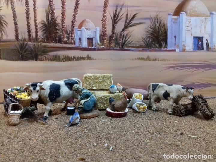 Figuras de Bel&eacute;n: Conjunto lechera y animales. Figuras Belen