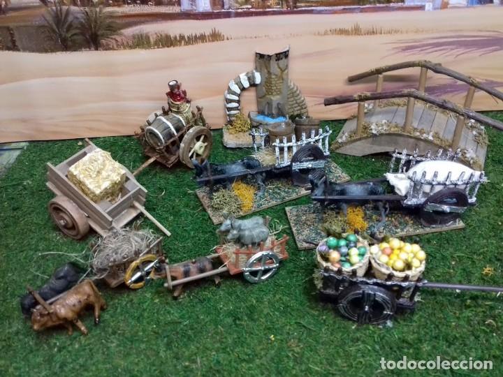 Figuras de Bel&eacute;n: Conjunto 9 piezas carretas fuente puente. Figuras belen