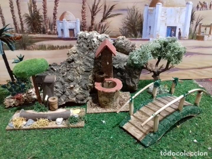 Figuras de Bel&eacute;n: Conjunto 3 piezas fuente pozo y puente. Figuras belen