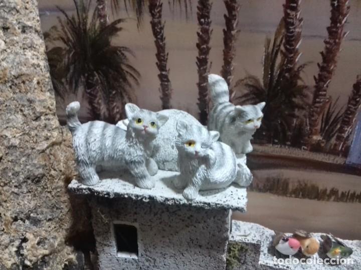 Figuren f&uuml;r Weihnachtskrippen: Conjunto 5 animales Gatos Oca pato. Figuras Belen