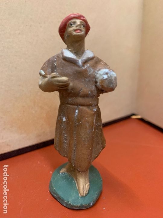 Figurines pour Cr&egrave;ches de No&euml;l: Antigua PASTOR O PAJE, imagen de pesebre o nacimiento, en terracota, procede de Olot, 8 cms