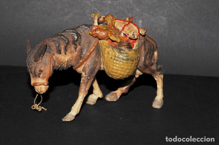 Figuras de Bel&eacute;n: EXTRAORDINARIA FIGURA DE BELEN O PESSEBRE EN BARRO O TERRACOTA - BURRO CON ALFORJAS CARGADAS