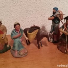 Figuras de Belén: 5 FIGURAS BELÉN TERRACOTA PASTORES BURRO PESCADOR. Lote 309153313