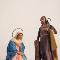 Figuras de Belén: ANTIGUAS FIGURAS BELÉN BARRO SAN JOSÉ Y LA VIRGEN. Lote 372698609