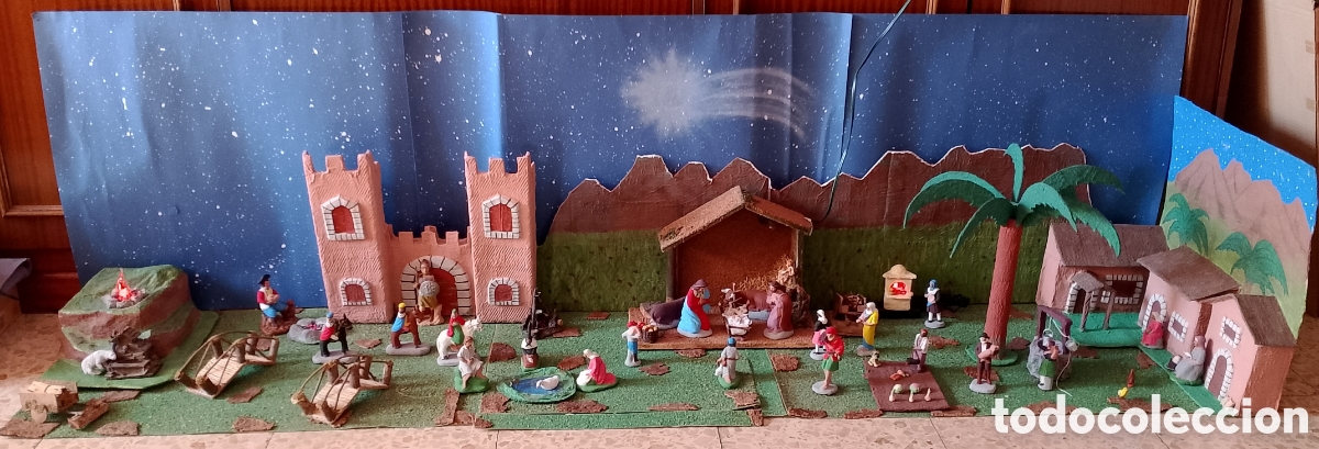 Figuras de Pres&eacute;pios: Bel&eacute;n nacimiento figuras barro terracota y decorado carton piedra pintado