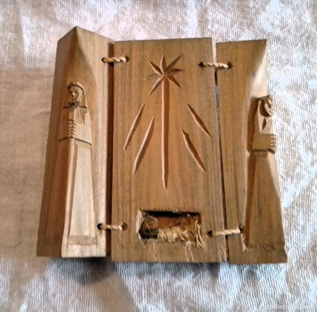 Figuras de Bel&eacute;n: Tr&iacute;ptico de Bel&eacute;n tallado en madera - Foto 1