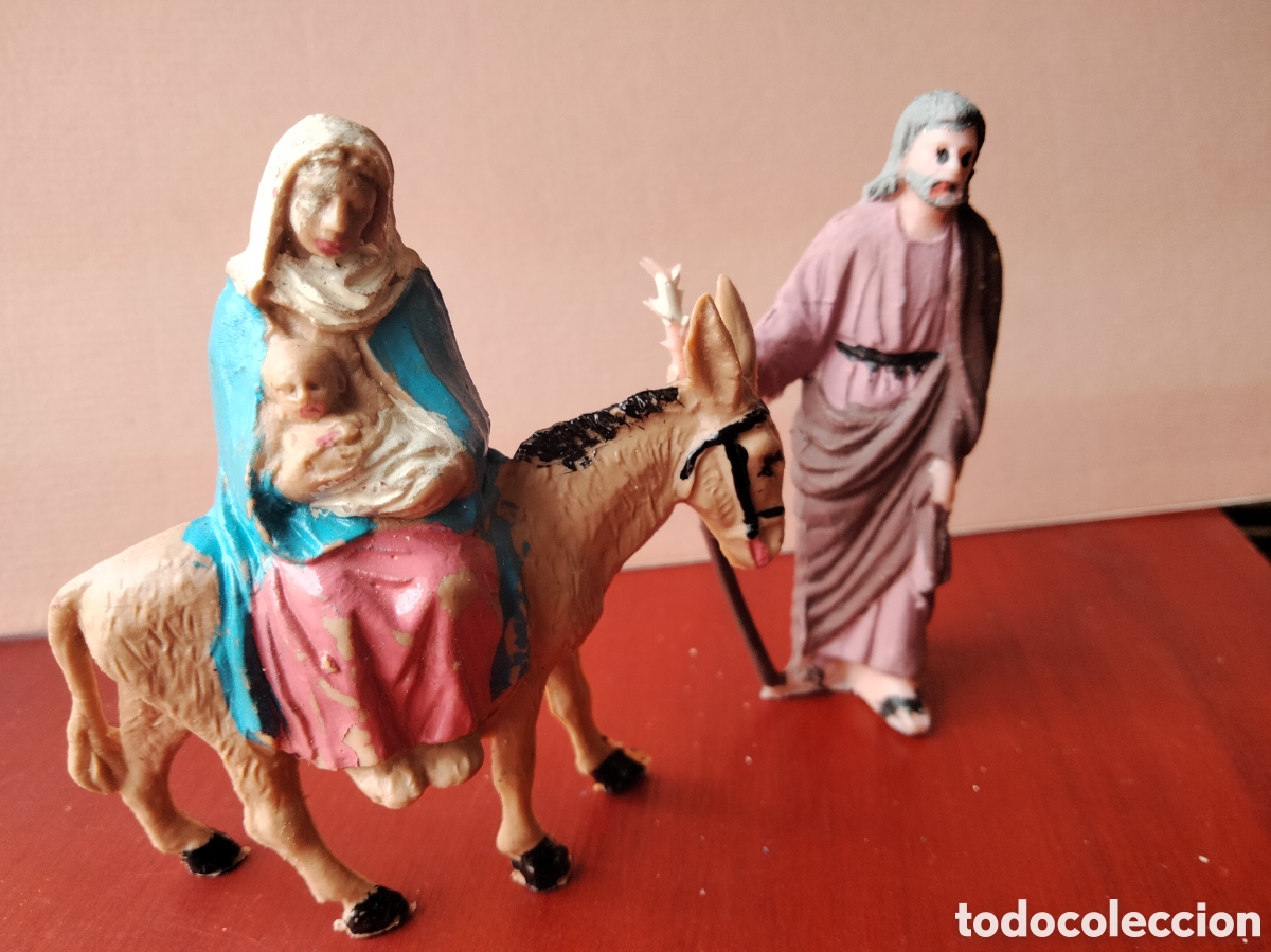 Statuine di Presepe: Huida a Egipto Figuras Bel&eacute;n nuevas plastico Virgen en burra y San Jose de Jecsan