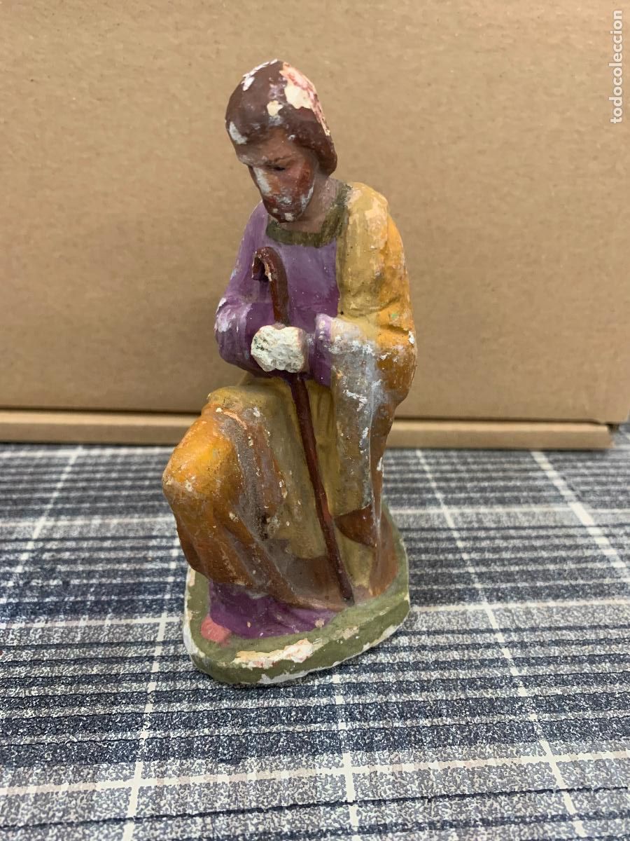Statuine di Presepe: Antiguo San Jose de nacimiento, para belen o pesebre. De Olot. En yeso o estuco. 11,5 cms