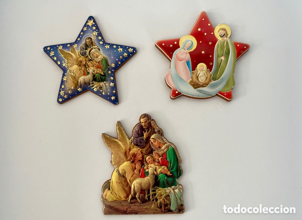 Figuras de Bel&eacute;n: Lote de 3 imanes con ilustraciones de belenes