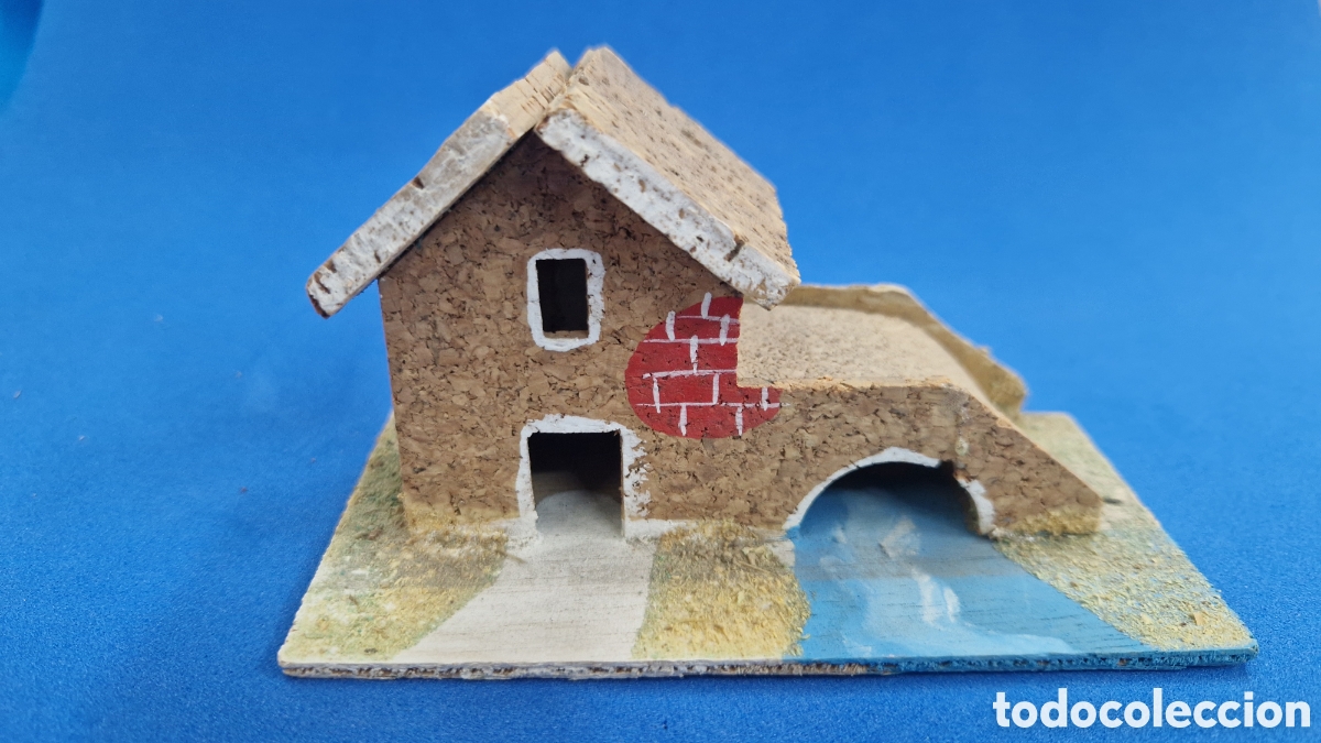 Figuras de Pres&eacute;pios: Casita de Belen de corcho y cart&oacute;n a&ntilde;os 1970