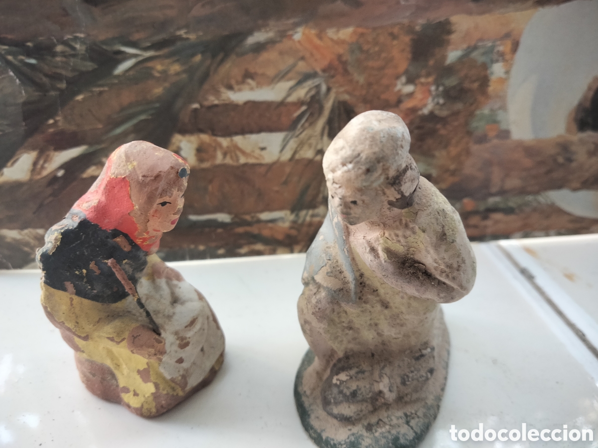 Statuine di Presepe: ANTIGUAS FIGURAS DE BELEN NACIMIENTO EN TERRACOTA PASTOR CATALAN Y PASTORA