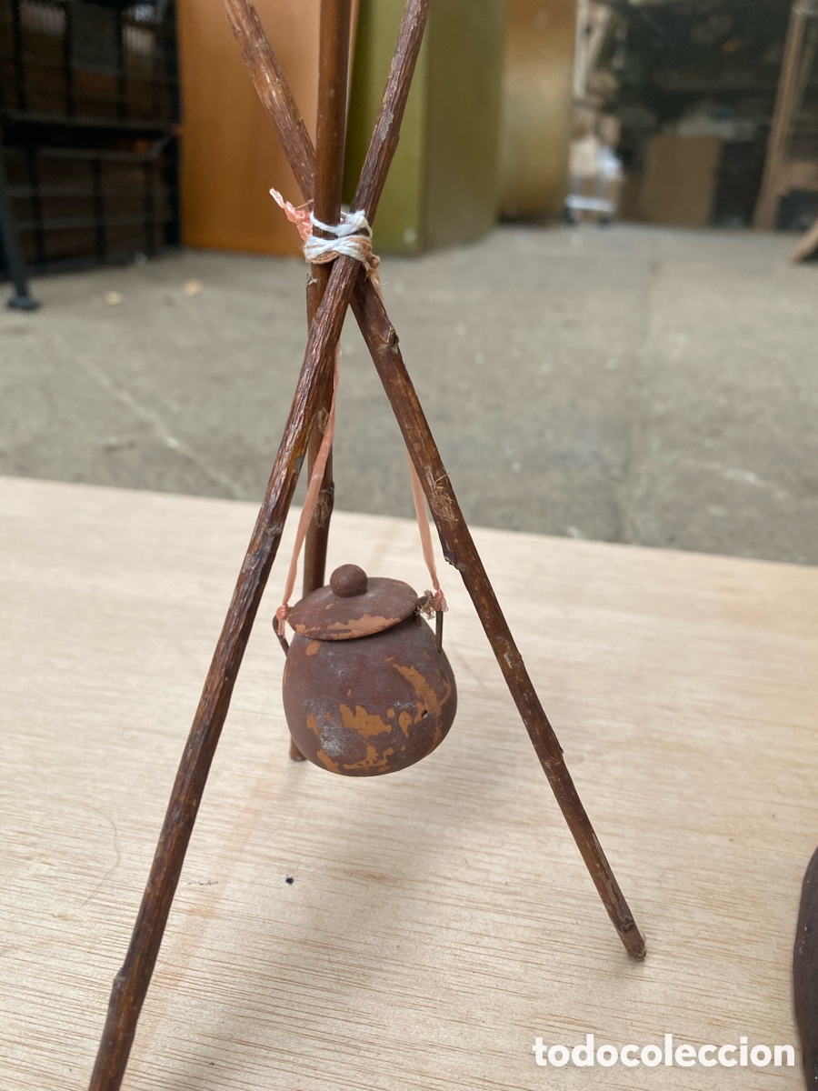 Figuras de Bel&eacute;n: Pastor de pasta - madera. Con tr&iacute;pode cazuela. - Foto 7