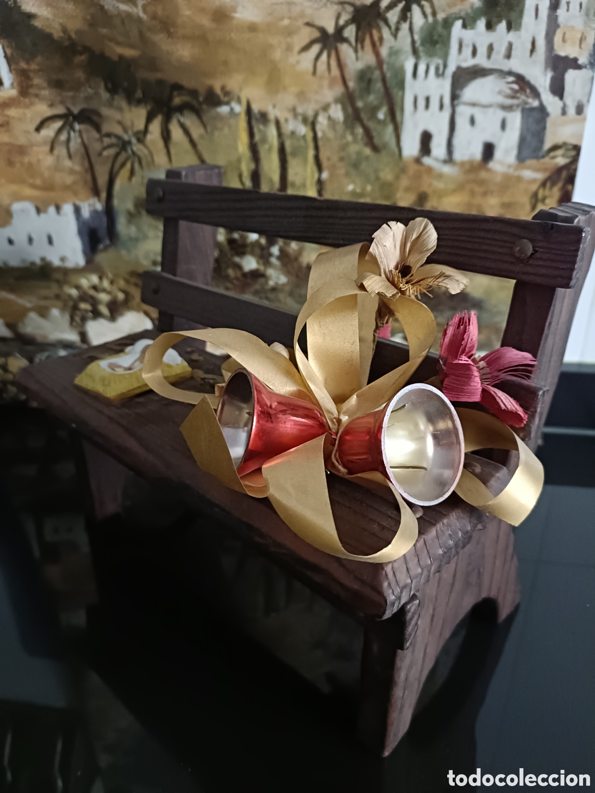 Figuras de Bel&eacute;n: Vintage Banco de madera Navidad - Foto 2