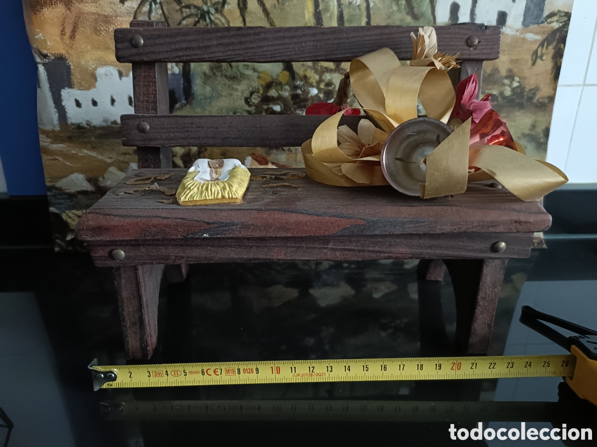 Figuras de Bel&eacute;n: Vintage Banco de madera Navidad - Foto 4