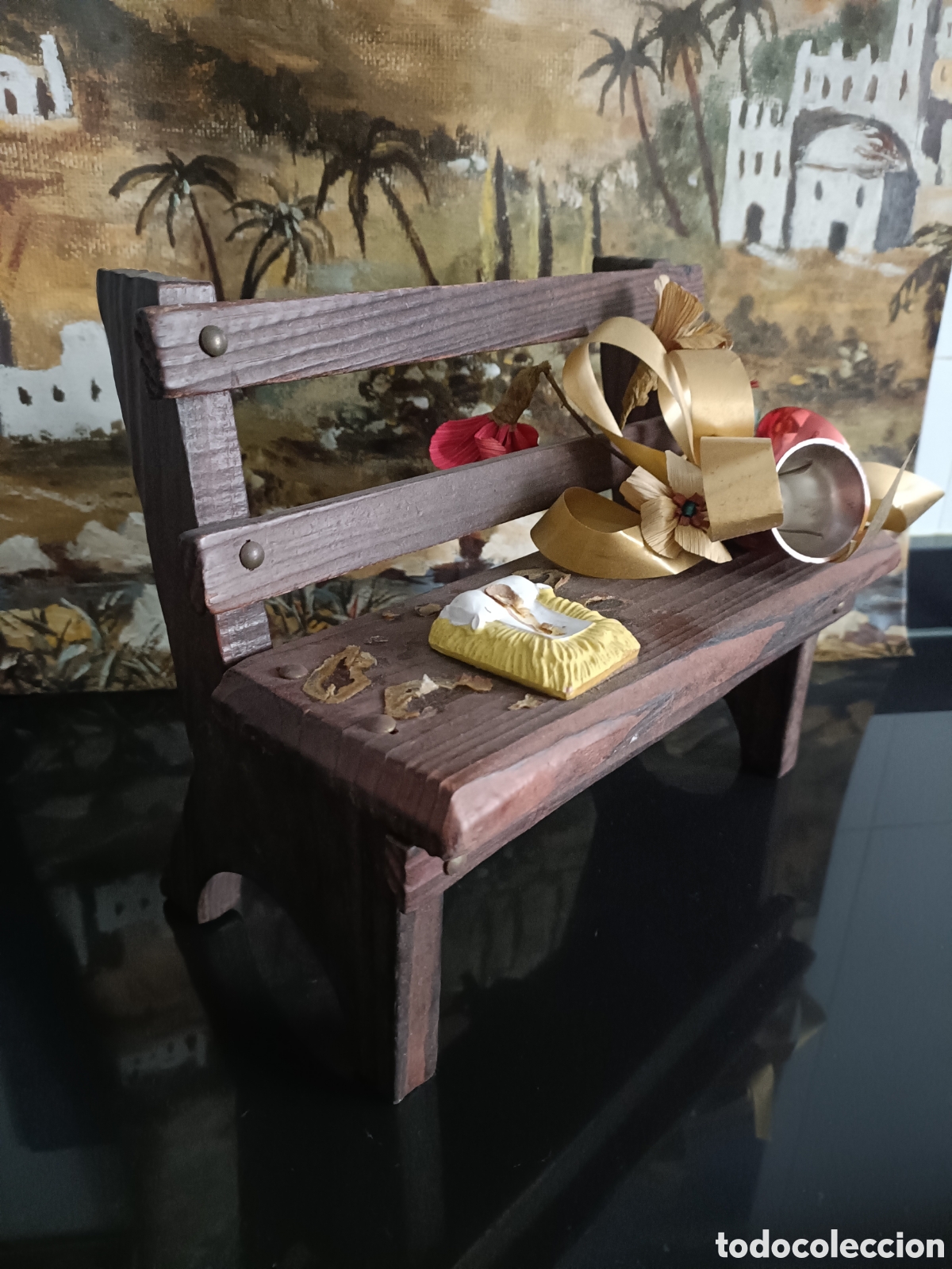 Figuras de Bel&eacute;n: Vintage Banco de madera Navidad - Foto 1