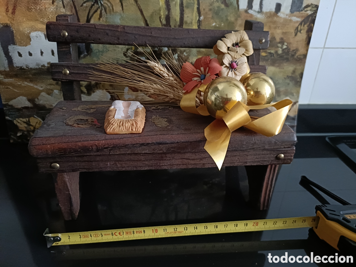 Figuras de Bel&eacute;n: Vintage Banco de madera Navidad - Foto 4