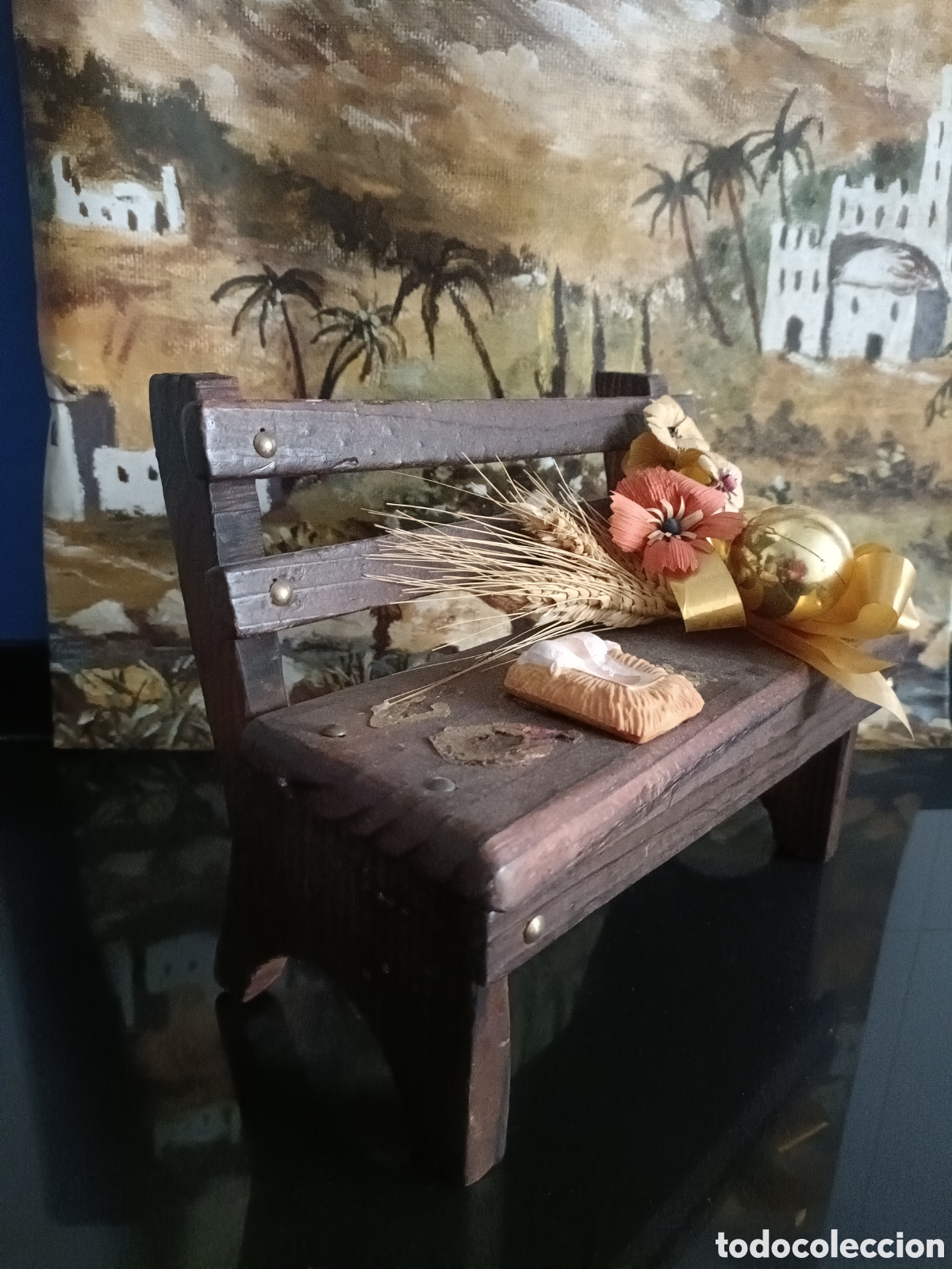 Figuras de Bel&eacute;n: Vintage Banco de madera Navidad - Foto 1