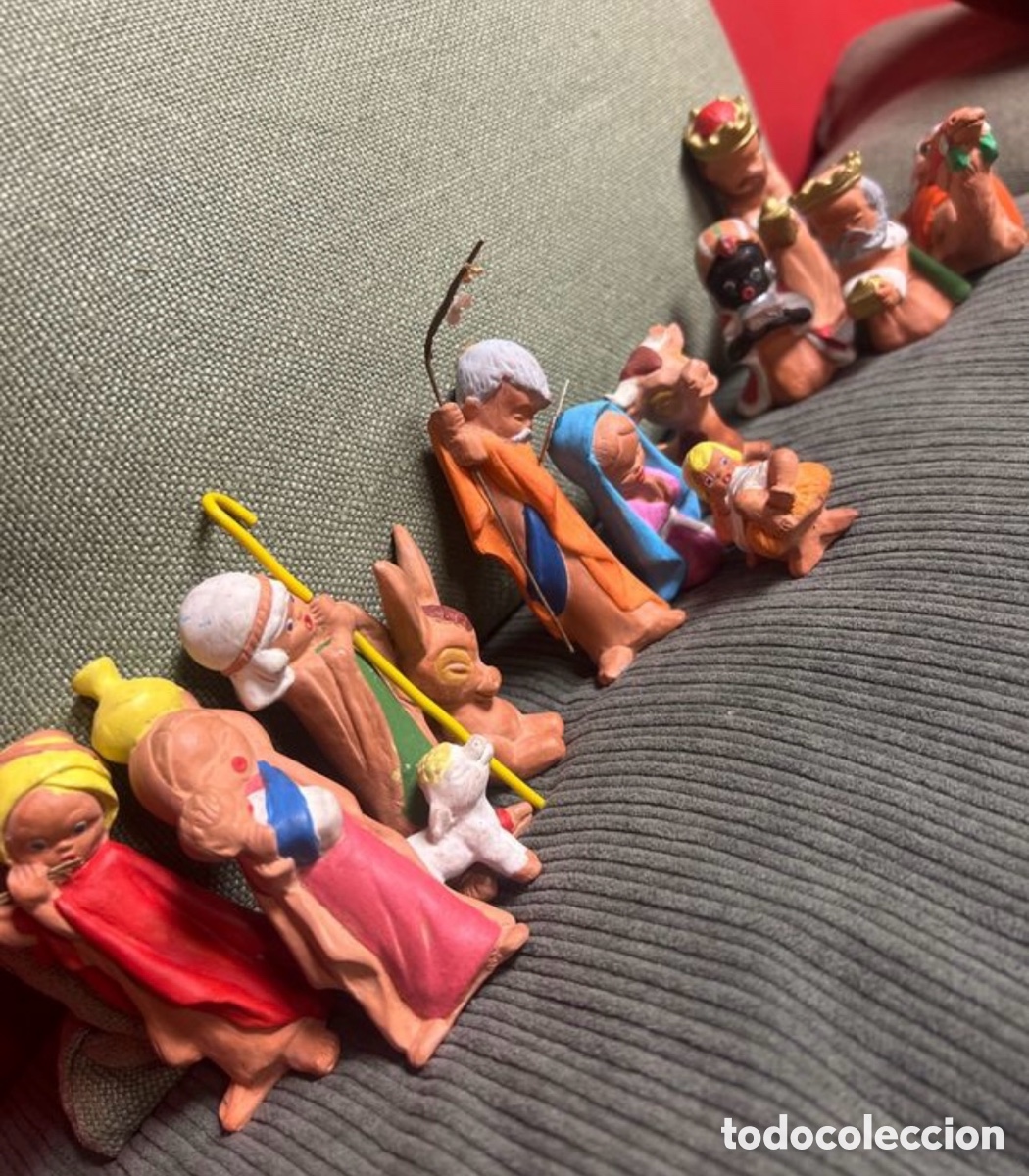 Figuras de Bel&eacute;n: Belen infantil antiguo estilo cabezon terracota barro a&ntilde;os 60