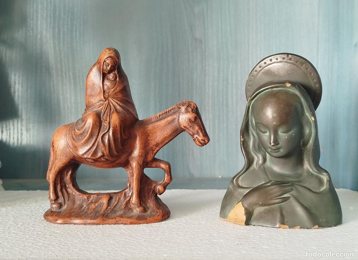 Figuras de Bel&eacute;n: Figuras BUSTO VIRGEN + Virgen Mar&iacute;a con ni&ntilde;o jesus a caballo - CERAMICA VILA Albacete ESPA&Ntilde;A - 14CM