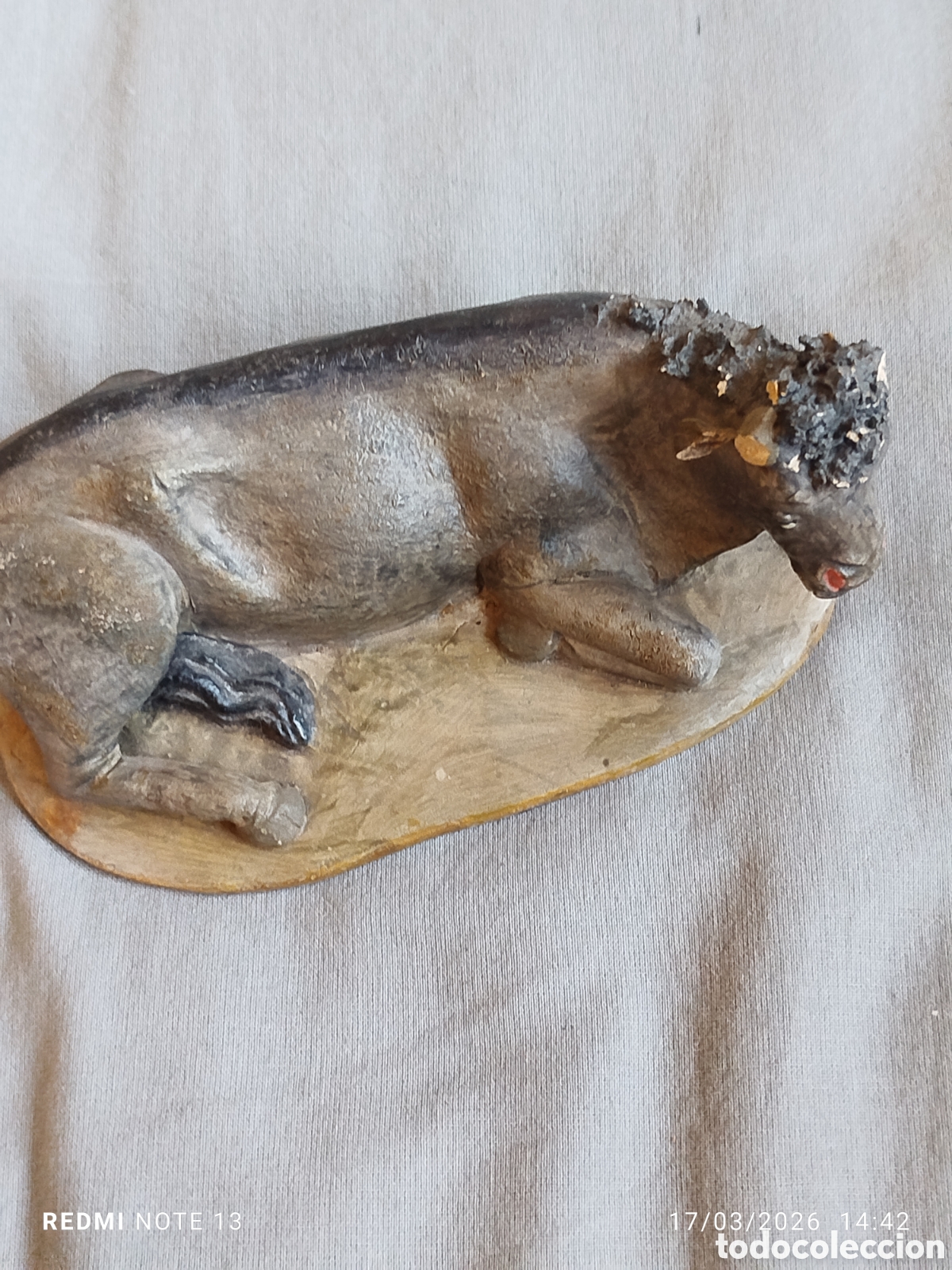 Figuras de Bel&eacute;n: figura barro o terracota mula o buey 15 cm para reparar