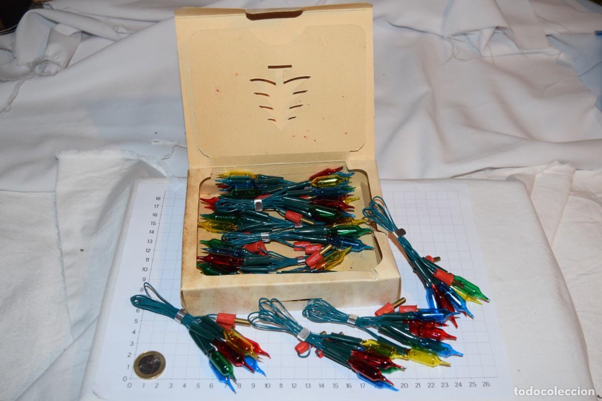 Figuras de Bel&eacute;n: Antigua caja con 12 GUIRNALDAS de luces adornos ARBOL NAVIDAD / A&ntilde;os 60 - 125 V&oacute;lt - Cristal/Vidrio